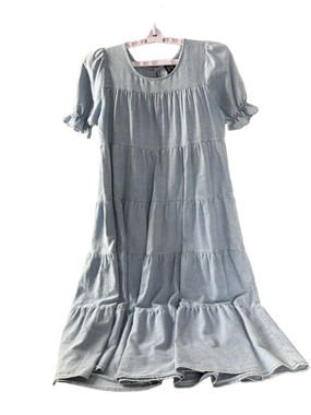 Women's DNA Light Blue Tiered Midi Dress M